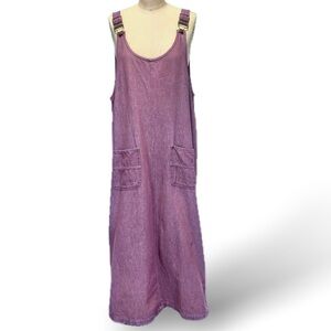 Raspberry jumper‎ long maxi dress bibs overall 100% cotton pockets 90s vintage